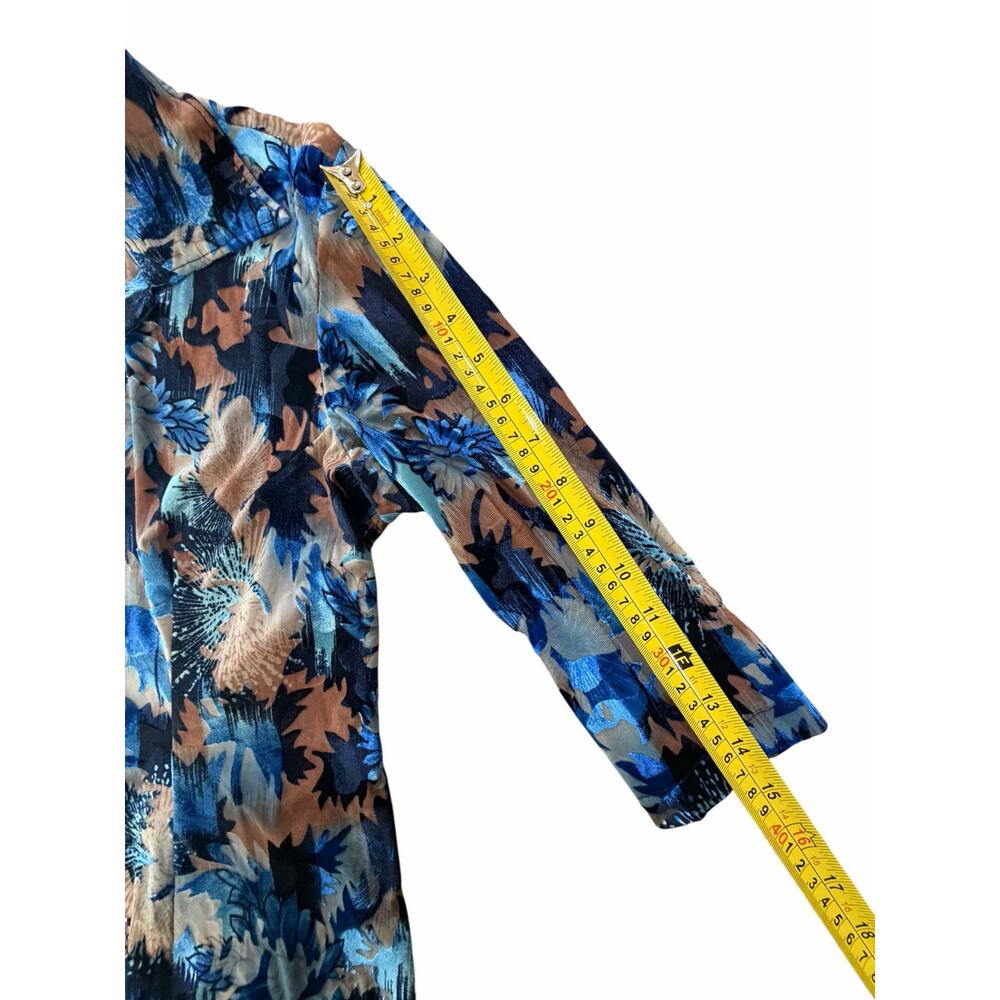 VTG 90s Velvet Burnout Blouse Small Blue Floral Sheer Boho Whimsigoth Glam Top - Picture 8 of 15